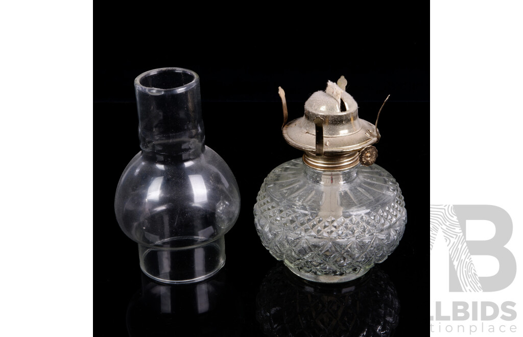 Kerosene Lamp with Cut Glass Font and Glass Chimney