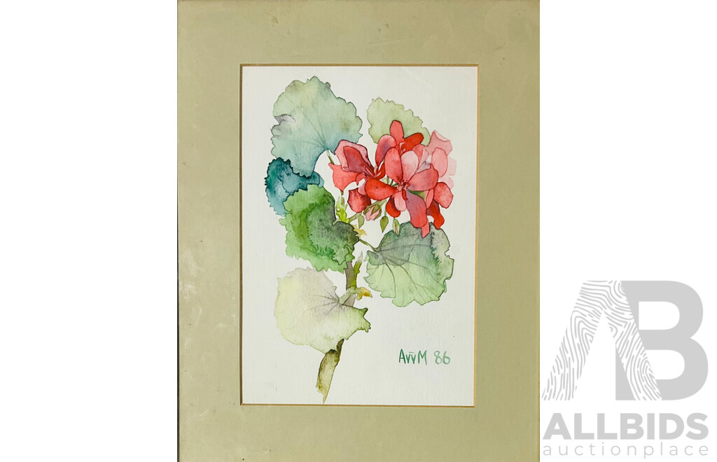 AVVM 86 (20th Century) Framed Painting of Geranium Flowers, Watercolour on Paper