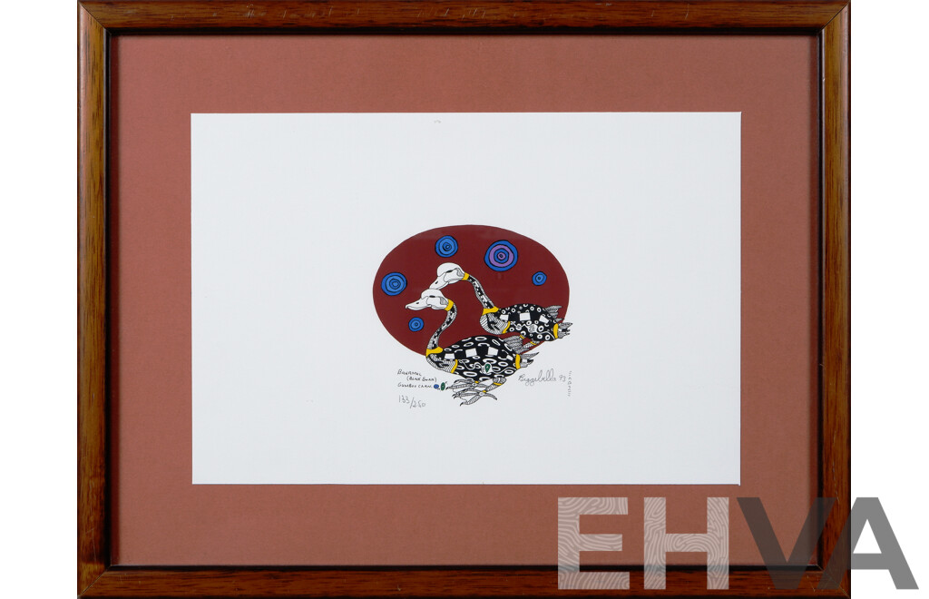 Graham Rennie Biggibilla (Born 1947), Banamul (Black Swan), Coloured Ink on Card