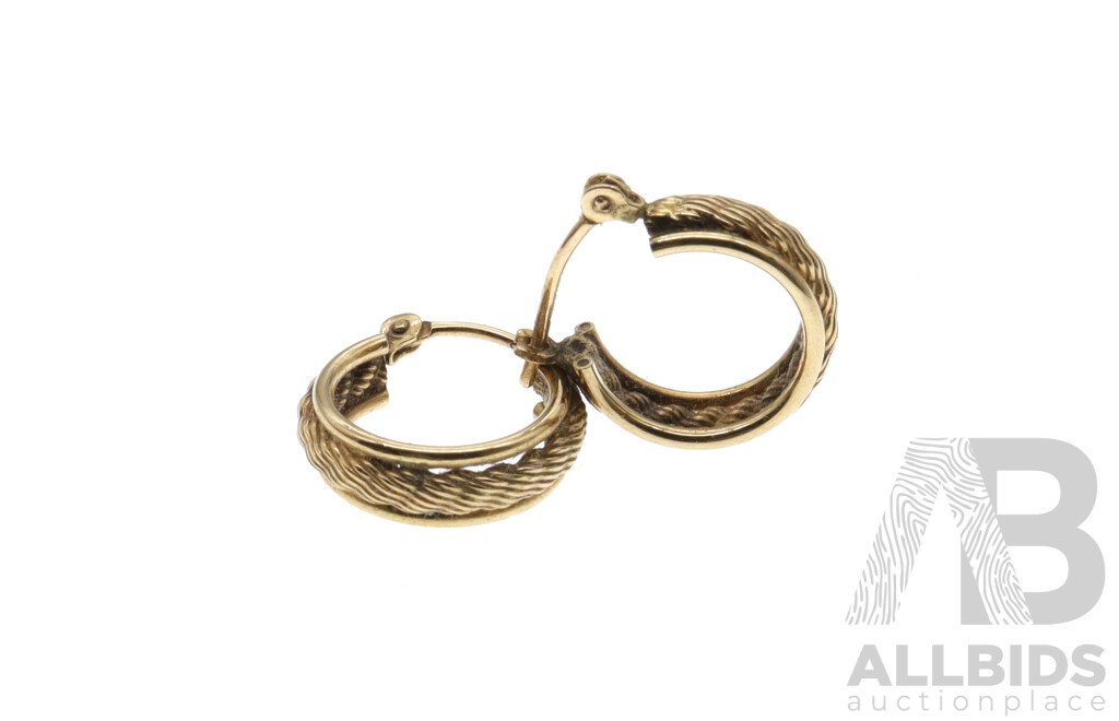 9ct Yellow Gold Patterned Hoop Earrings, 12.5mm Long, 1.31 Grams