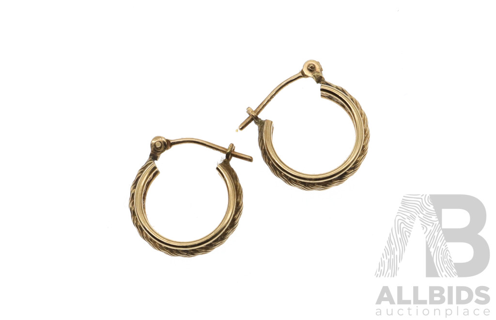 9ct Yellow Gold Patterned Hoop Earrings, 12.5mm Long, 1.31 Grams