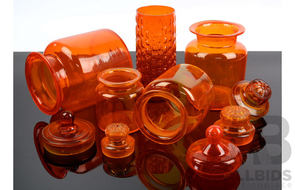 Collection Retro Orange Glass Lidded Bathroom Jars