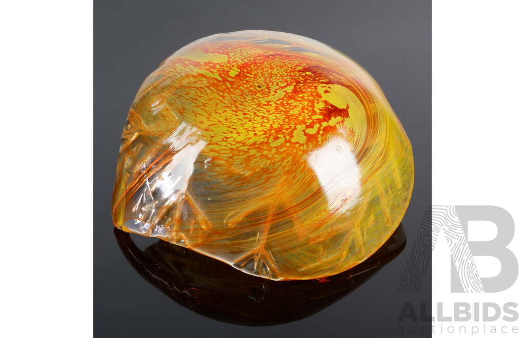 Retro Art Glass Leaf Form Dish with Internal Orange Swirl Detail