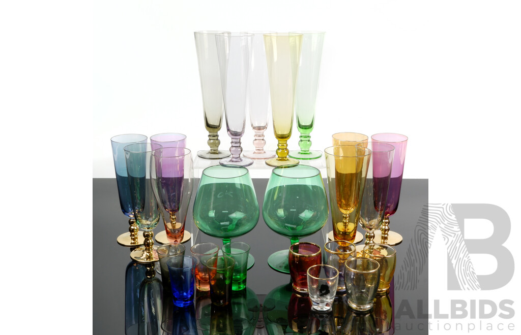 Large Collection Retro Harlequin Glasses in Different Sizes