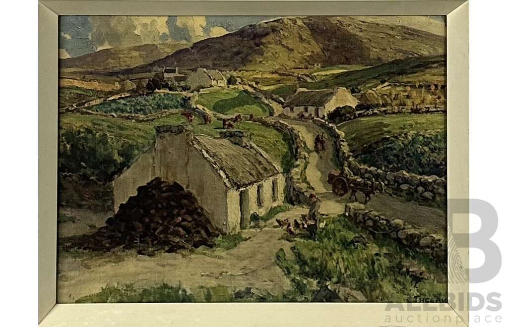 James Humbert Craig, (Northern Ireland,1877-1944) Cottages at Dungloe Co, Donegal, Reproduction Print of Original Oil on Canvas, 46 x 60^cm (frame)