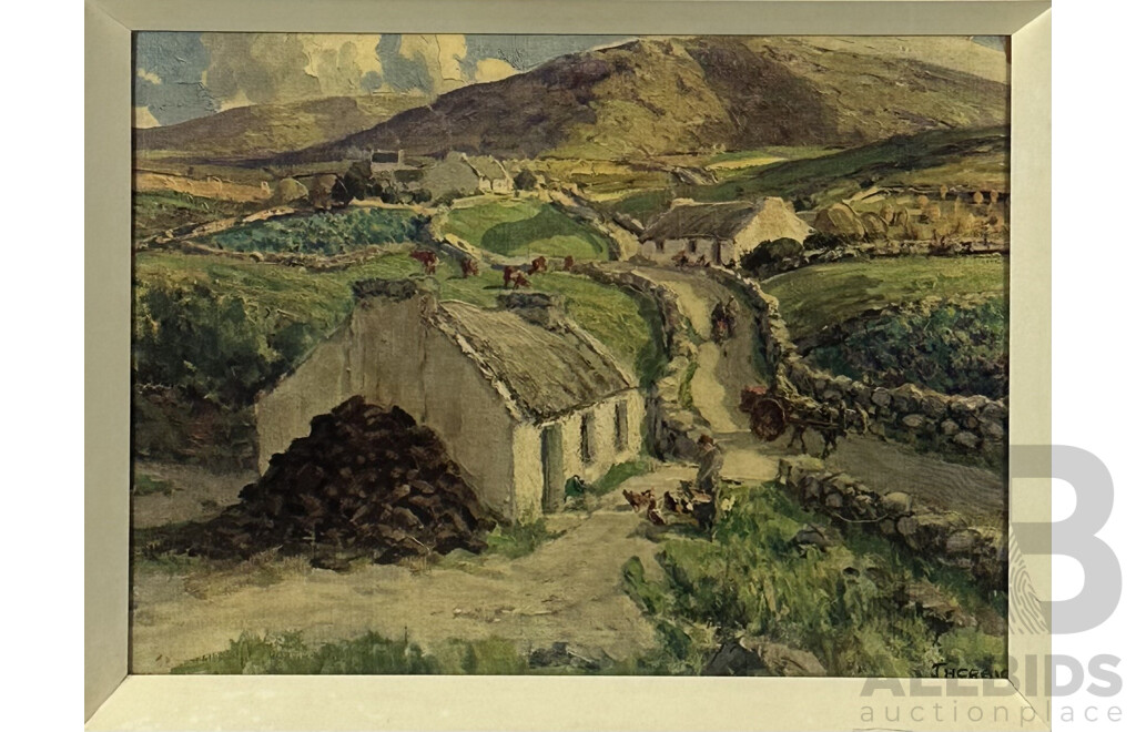 James Humbert Craig, (Northern Ireland,1877-1944) Cottages at Dungloe Co, Donegal, Reproduction Print of Original Oil on Canvas, 46 x 60^cm (frame)