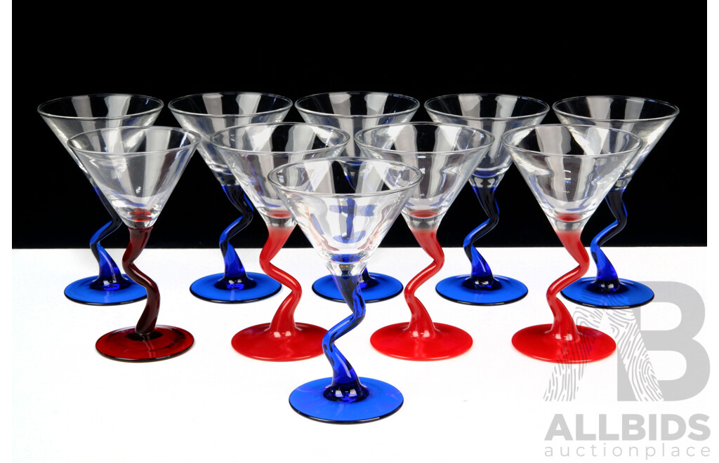 Set 10 French Made Bent Stem Cocktail Glasses