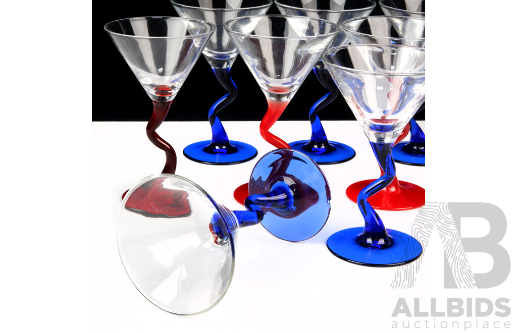 Set 10 French Made Bent Stem Cocktail Glasses