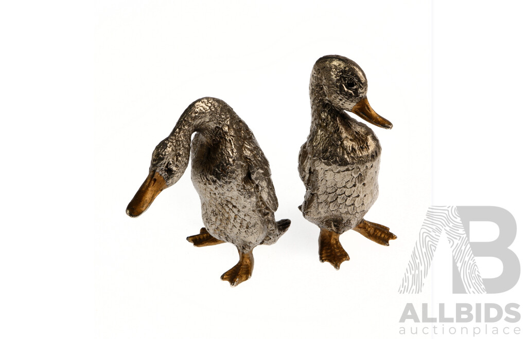 Pair Solid Metal Duck Figures