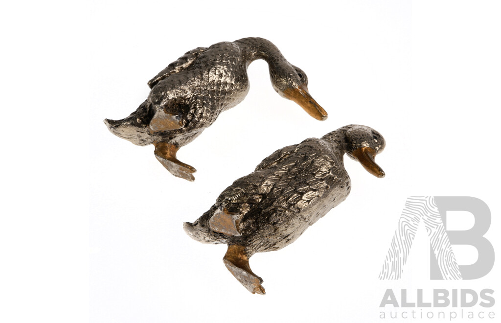 Pair Solid Metal Duck Figures