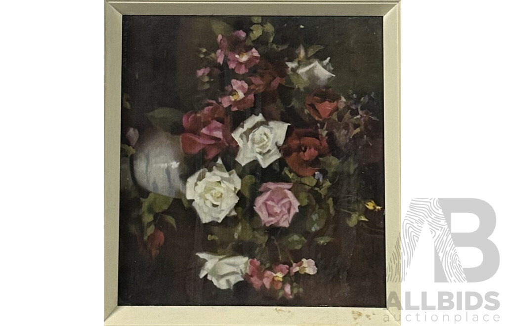 Albert Ernest (A.E.) Newbury, (Australian, 1891-1941) Vase of Roses, Copy of the Original Oil on Canvas, 31 x 33.5 cm (frame)