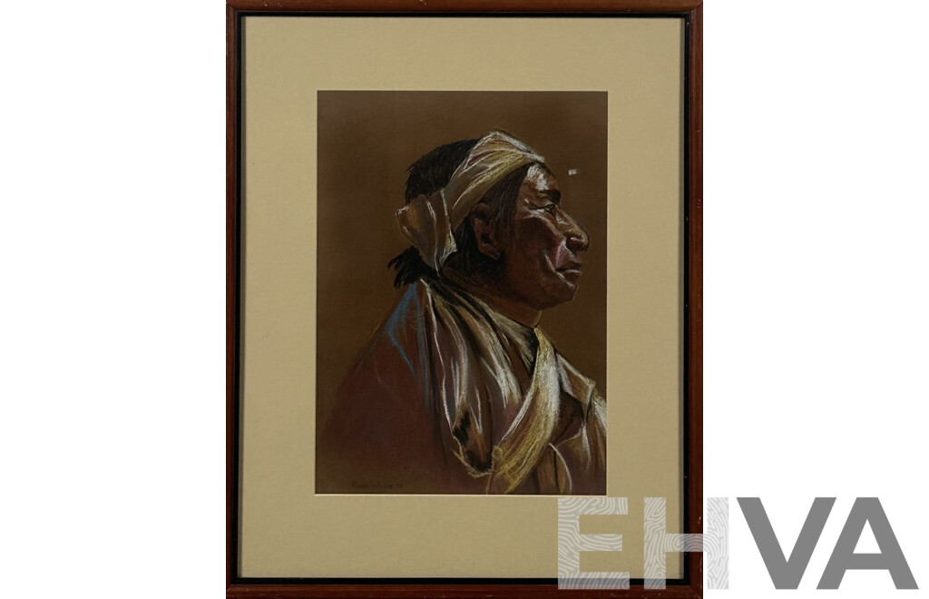 Richard Wilkie (20th Century, American), Portrait of a Native American Indian, Pastel on Paper, Signed and Dated by Artist, 57 X 46 Cm (frame)