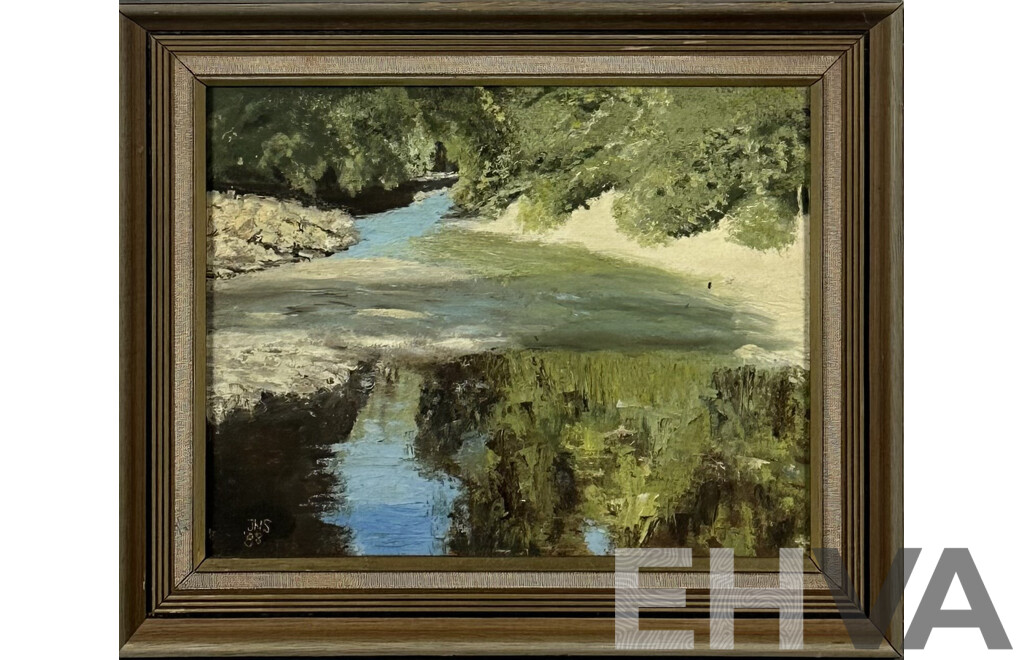 JNS, (20th Century, Active C1980s), Water's Reflection, Acrylic on Canvas, 40 x 48 cm (frame)