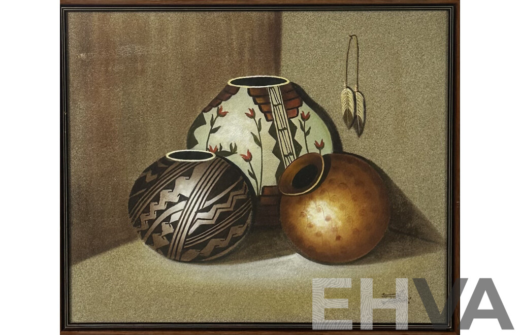 Myung Mario Jung (20th Century, South Korean, 1949-), Navaho Pottery Still Life, Sand and Oil on Canvas, 55 x 65 cm (frame)