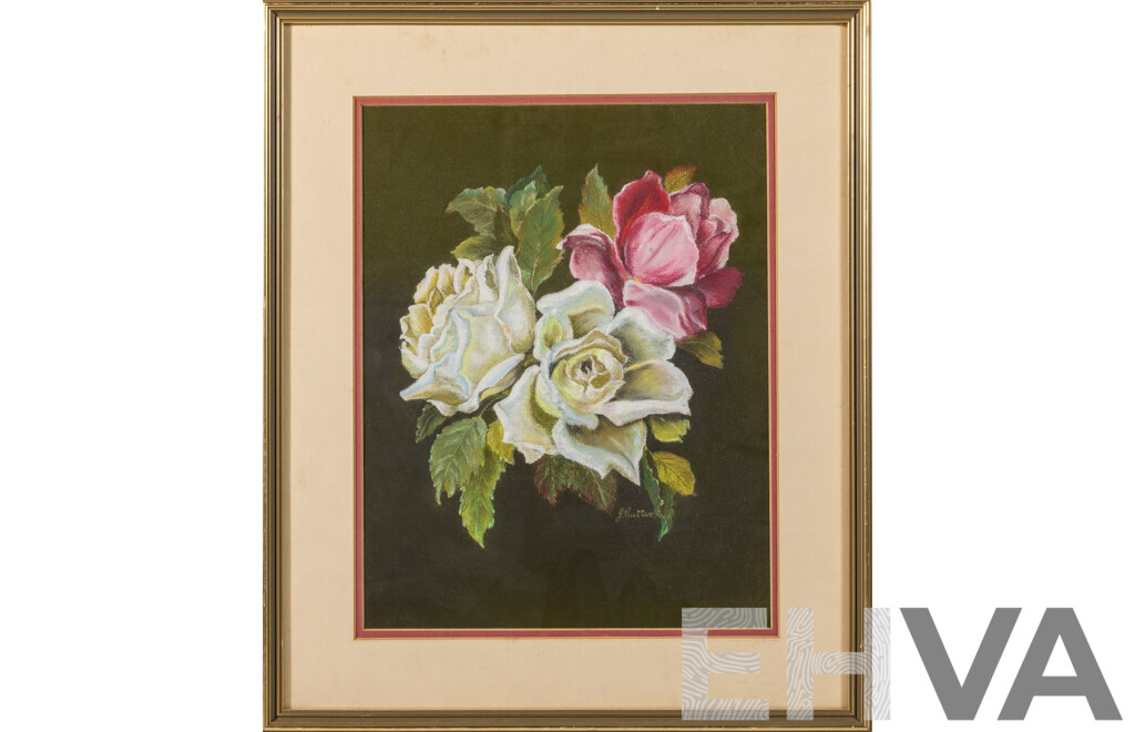 J. Rutter, (20th Century), Still Life - Roses, Original Pastel, 47 x  39 Cm (frame)