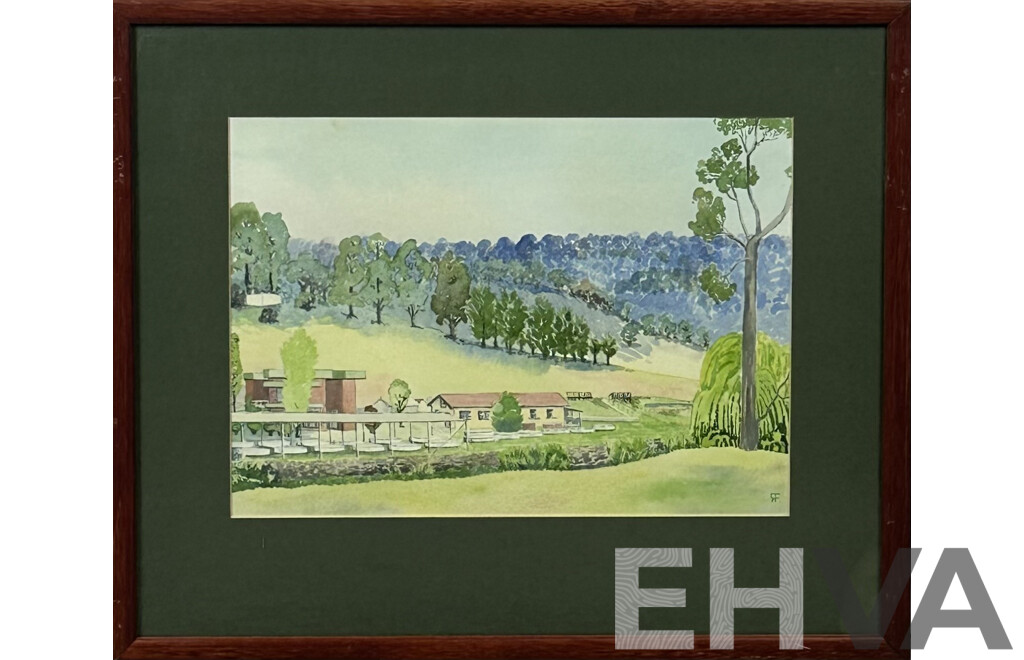 RF, (20th Century, Australian), Ebor-Trout Hatechery (1991), Original Watercolour, 44.5 x 52 cm (frame)