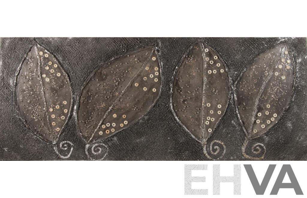 Artist Unknown, (20th Century), Silver Leaves, Impressive Mixed Media Acrylic, Beads & Sequins on Canvas, 60 x 150 cm