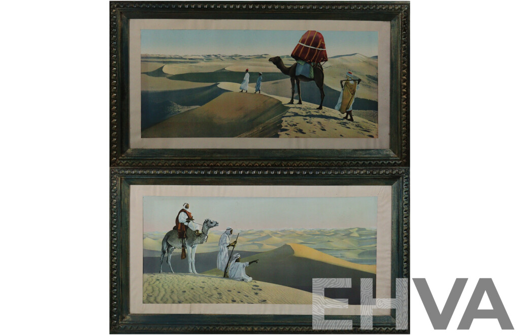 Artist Unknown (c1920s), Au Desert I & II, Pair of Antique Moroccan or Algerian French Colour Prints, 41 x 77 cm (frames) (2)