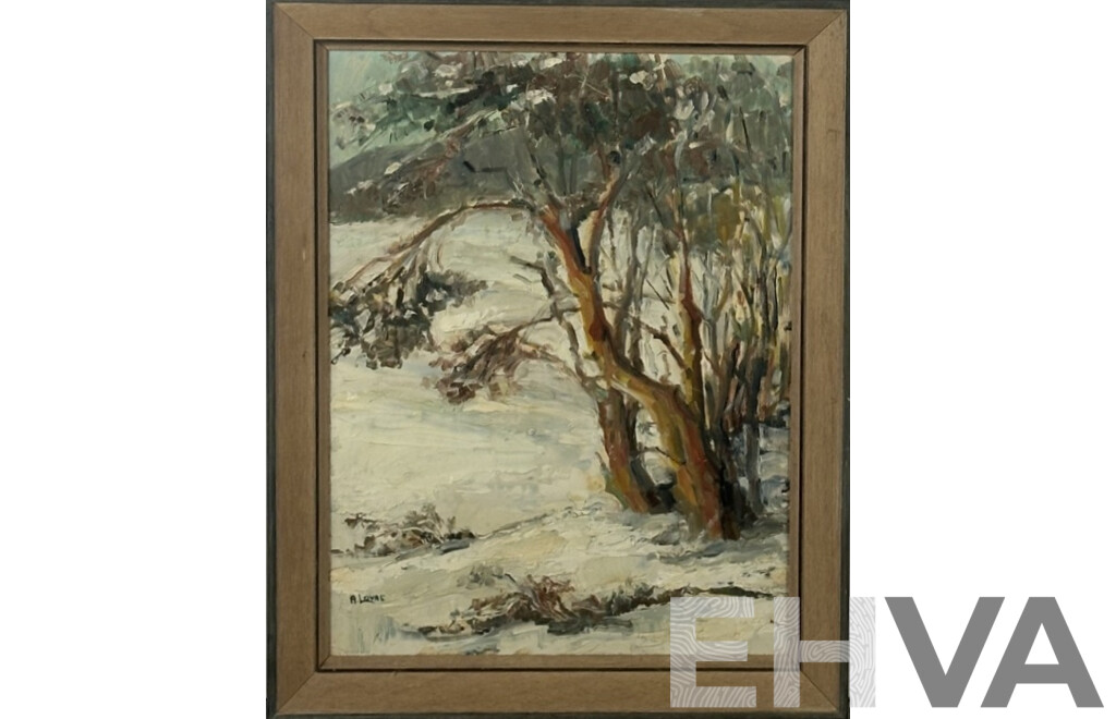 Ann Lovas, (20th Century, Australian), Snowy Morning, Vintage Acrylic on Masonite, 47.5 x 37 cm (frame)