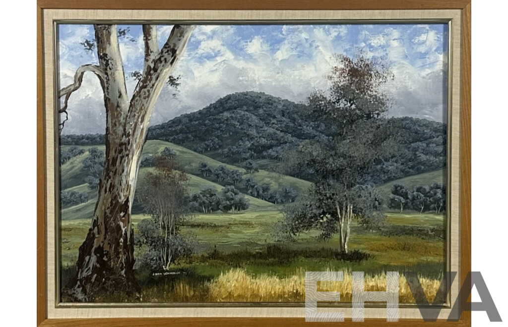 Joan Lehmann, (20th Century, Australian, Working c1970s), Scene Near Wodonga, North Eastern Victoria, Acrylic on Canvas, 59 x 79 cm (frame)