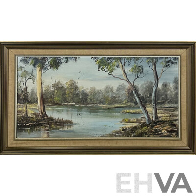 E. Beattie and N.G, Swend, (20th Century, Dates Unknown), Wonderful Pair of Vintage Landscapes Featuring Water, Oil on Canvas and on Board, 49 x 82 cm (frame;Beattie) (2)