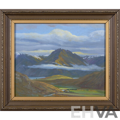 E. J. Thomas, (20th Century, New Zealander, Working c1980s), Bayonet Peaks and Mitre Peak, New Zealand, Pair of Oil on Boards, 29 x 34 cm (largest frame) (2)