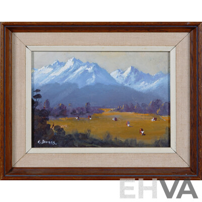 E. J. Thomas, (20th Century, New Zealander, Working c1980s), Bayonet Peaks and Mitre Peak, New Zealand, Pair of Oil on Boards, 29 x 34 cm (largest frame) (2)