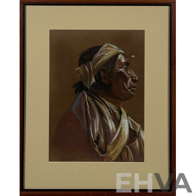 Richard Wilkie (20th Century, American), Portrait of a Native American Indian, Pastel on Paper, Signed and Dated by Artist, 57 X 46 Cm (frame)