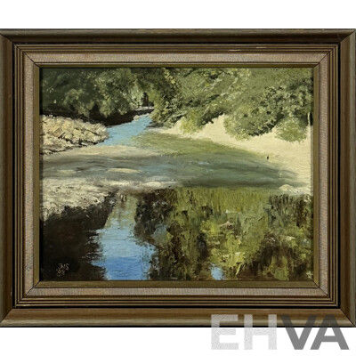 JNS, (20th Century, Active C1980s), Water's Reflection, Acrylic on Canvas, 40 x 48 cm (frame)