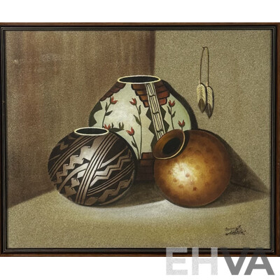 Myung Mario Jung (20th Century, South Korean, 1949-), Navaho Pottery Still Life, Sand and Oil on Canvas, 55 x 65 cm (frame)