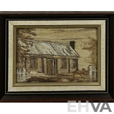 Joan Coates (20th Century, Australian), Humble Cottage & Early Tasmanian Cottage, Pair of Unique Tasmanian Bark & Seaweed Bark Art, 18.5 x 23.5 cm (larger frame) (2)