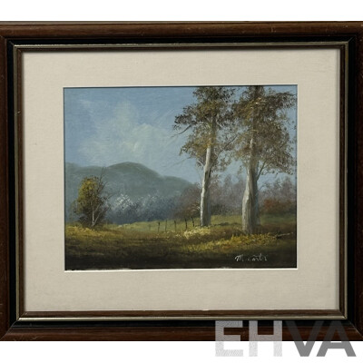 M. Carter & Peg Radburn (20th Century, Australian), Landscape - Gum Trees & Great Flinders Ranges, Lovely Pair of Oils on Canvas, 36 x 40 cm (larger frame) (2)