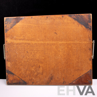 Vintage Wooden Serving Tray with Collection of Cigar Labels Under Glass