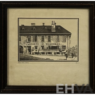 Artist Unknown, Mozart's Wohnhaus, Salzburg, Vintage Print of Original Etching, 27 x 27 cm (frame)
