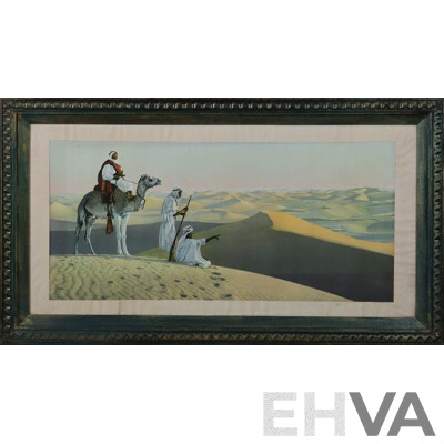 Artist Unknown (c1920s), Au Desert I & II, Pair of Antique Moroccan or Algerian French Colour Prints, 41 x 77 cm (frames) (2)