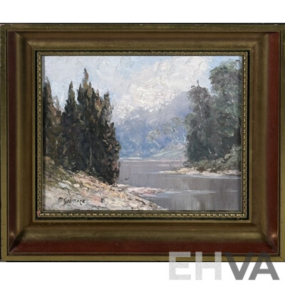 M. Gilmore (20th Century, Australian), Early Morning on the River, Vintage Acrylic on Canvas Board, 36 x 41 cm (frame)