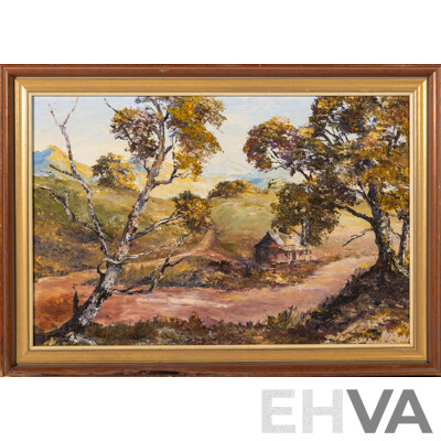 Artist Unknown, (20th Century), Country Cottage, Lovely Vintage Oil on Masonite, 50 x 70 cm (frame)