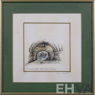 Allan Gamble, (20th Century, Australian, 1907-2001), Studies of University of Sydney, (1990), Pair of Pen, Ink and Washes (2)