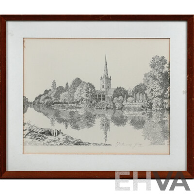 Anthony John (20th Century), Shakespeare's Birthplace; Holy Trinity Church & Anne Hathaway's Cottage, Trio of Quality Prints of Original Pencil and Inks (3)