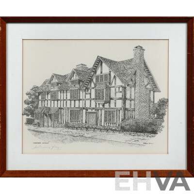 Anthony John (20th Century), Shakespeare's Birthplace; Holy Trinity Church & Anne Hathaway's Cottage, Trio of Quality Prints of Original Pencil and Inks (3)