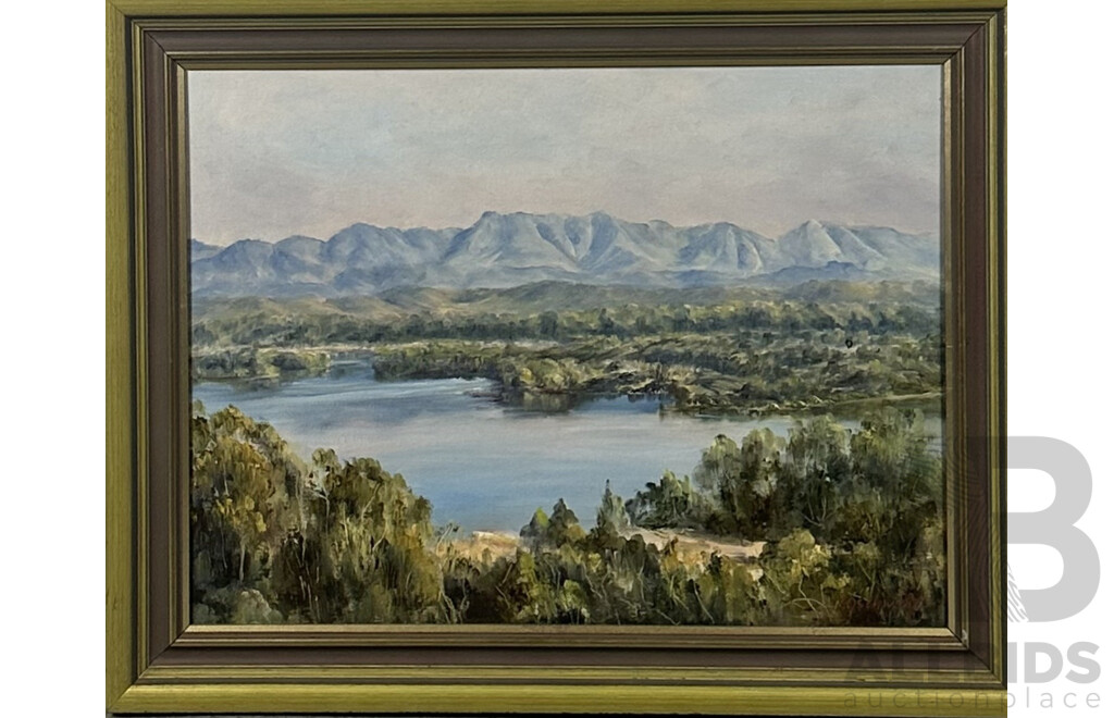 E. Beattie and N.G, Swend, (20th Century, Dates Unknown), Wonderful Pair of Vintage Landscapes Featuring Water, Oil on Canvas and on Board, 49 x 82 cm (frame;Beattie) (2)