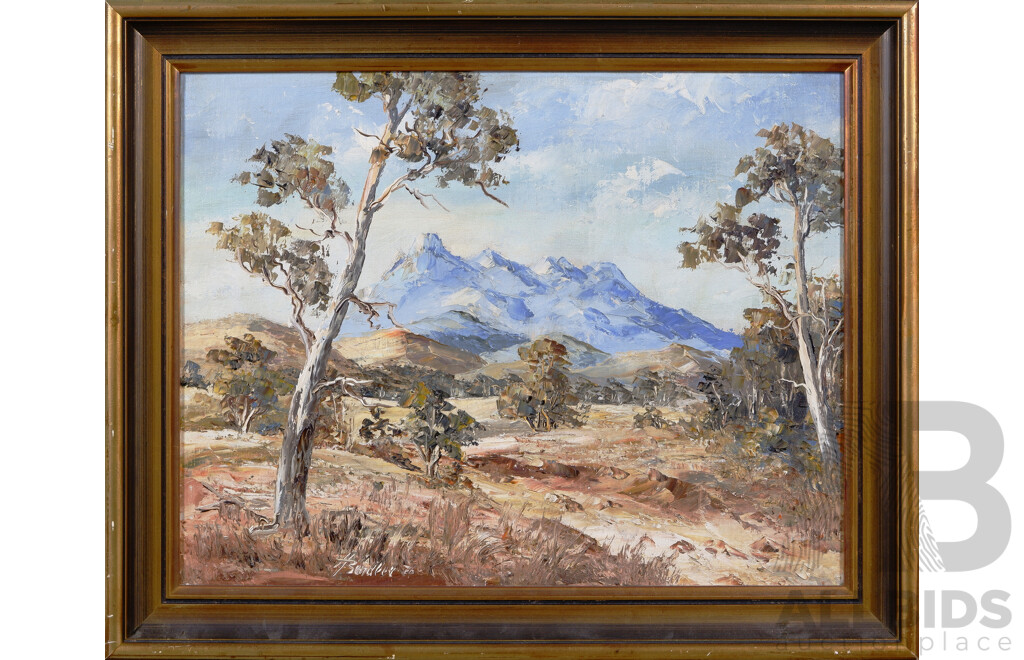 Heinz Bendler (20th Century, German-Australian, Working C1930s-1970s), Flinders Ranges, South Australia, Vintage Oil on Canvas Board, 45 x 55 cm (frame)