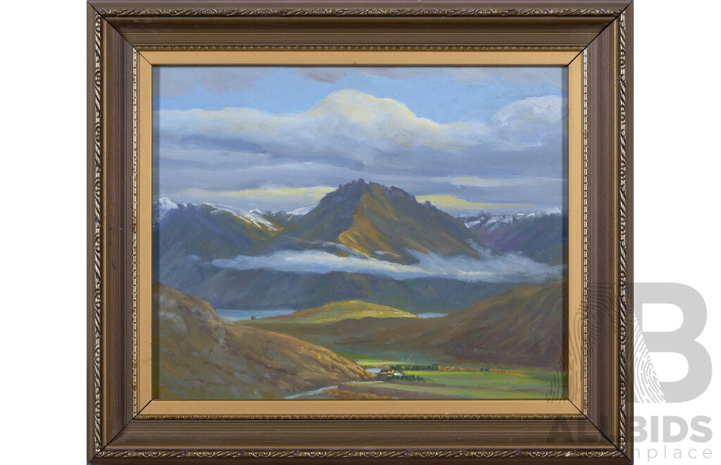 E. J. Thomas, (20th Century, New Zealander, Working c1980s), Bayonet Peaks and Mitre Peak, New Zealand, Pair of Oil on Boards, 29 x 34 cm (largest frame) (2)