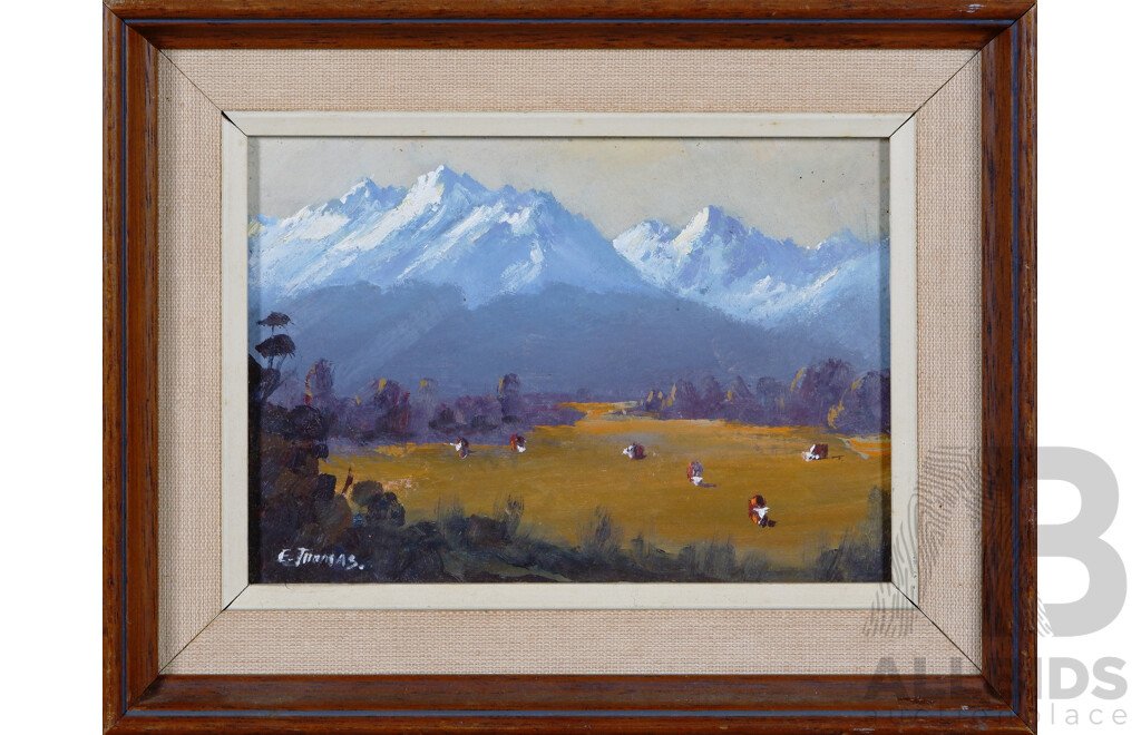 E. J. Thomas, (20th Century, New Zealander, Working c1980s), Bayonet Peaks and Mitre Peak, New Zealand, Pair of Oil on Boards, 29 x 34 cm (largest frame) (2)