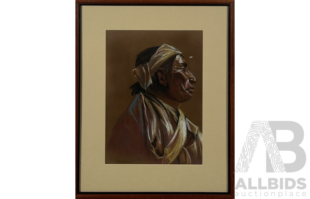 Richard Wilkie (20th Century, American), Portrait of a Native American Indian, Pastel on Paper, Signed and Dated by Artist, 57 X 46 Cm (frame)