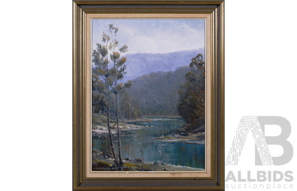 Frank Mitchell, (20th Century, Australian, 1937-), Tranquil River, (1989) Oil on Canvas Signed and Dated, 75 x 60 cm (frame)