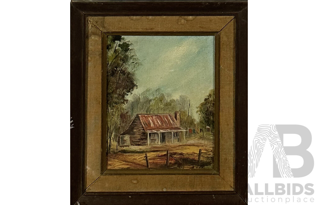 Rita Webster, (Australian, Working C1970s), Little Home in the Mallee (1975), Original Vintage Oil on Canvas, 25 x 20 cm (image)