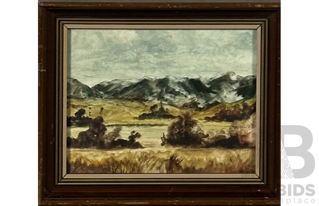 Brian Baxter (20th Century, New Zealander, Active 1970-90s), Mt Cook, Print of Original Oil, Hand Signed Alongside (Artist Unknown,) NZ Mountain Range, Oil on Canvas, 26 x 32 cm (frame) (2)