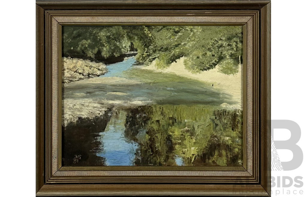 JNS, (20th Century, Active C1980s), Water's Reflection, Acrylic on Canvas, 40 x 48 cm (frame)