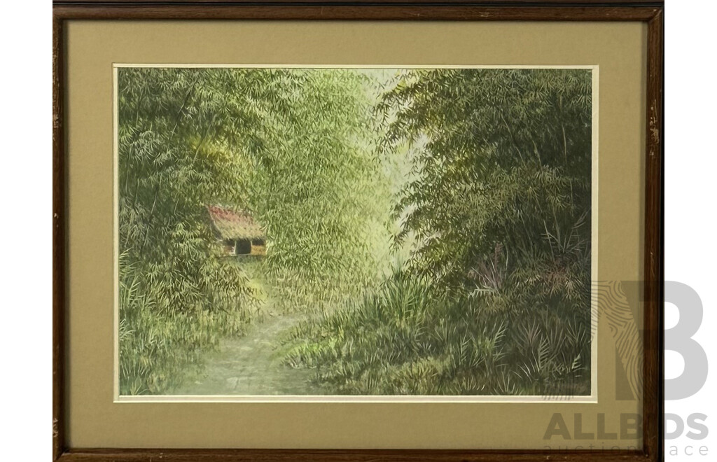 E. Setiawan (Indonesian School, 20th Century), Village Hut in Indonesian Jungle,  Trio of Watercolours, 38 x 48 cm (frames) (3)